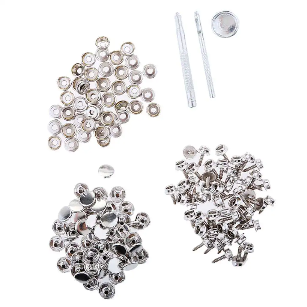 153Pcs Stainless Steel Boat Marine Cover Fastener Snap 15mm Screw Kit with Installation Tool Anti-Rust No Deformation