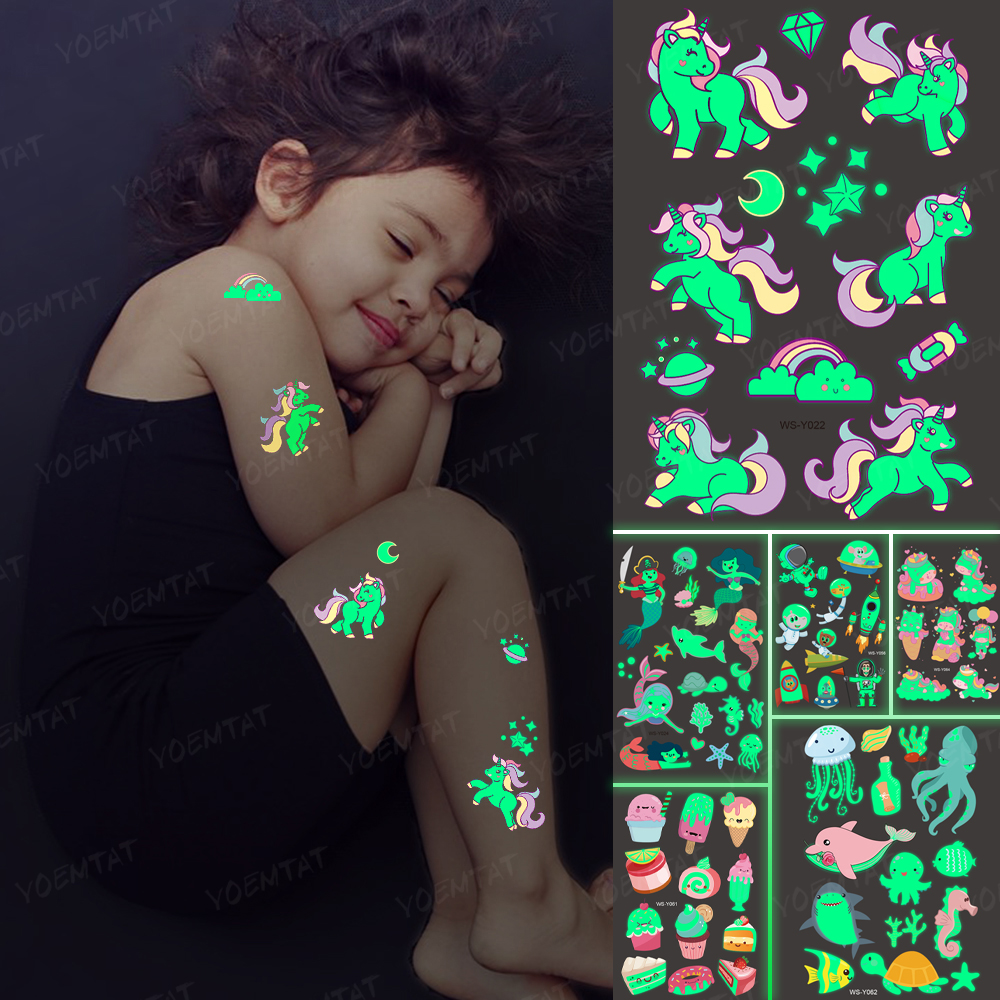 Best of Luminous Night Tattoo Stickers For Children Unicorn Stars Temporary Waterproof Tatto Body Art Kid Halloween Cartoon Fake Tatoo Reviews & Tips