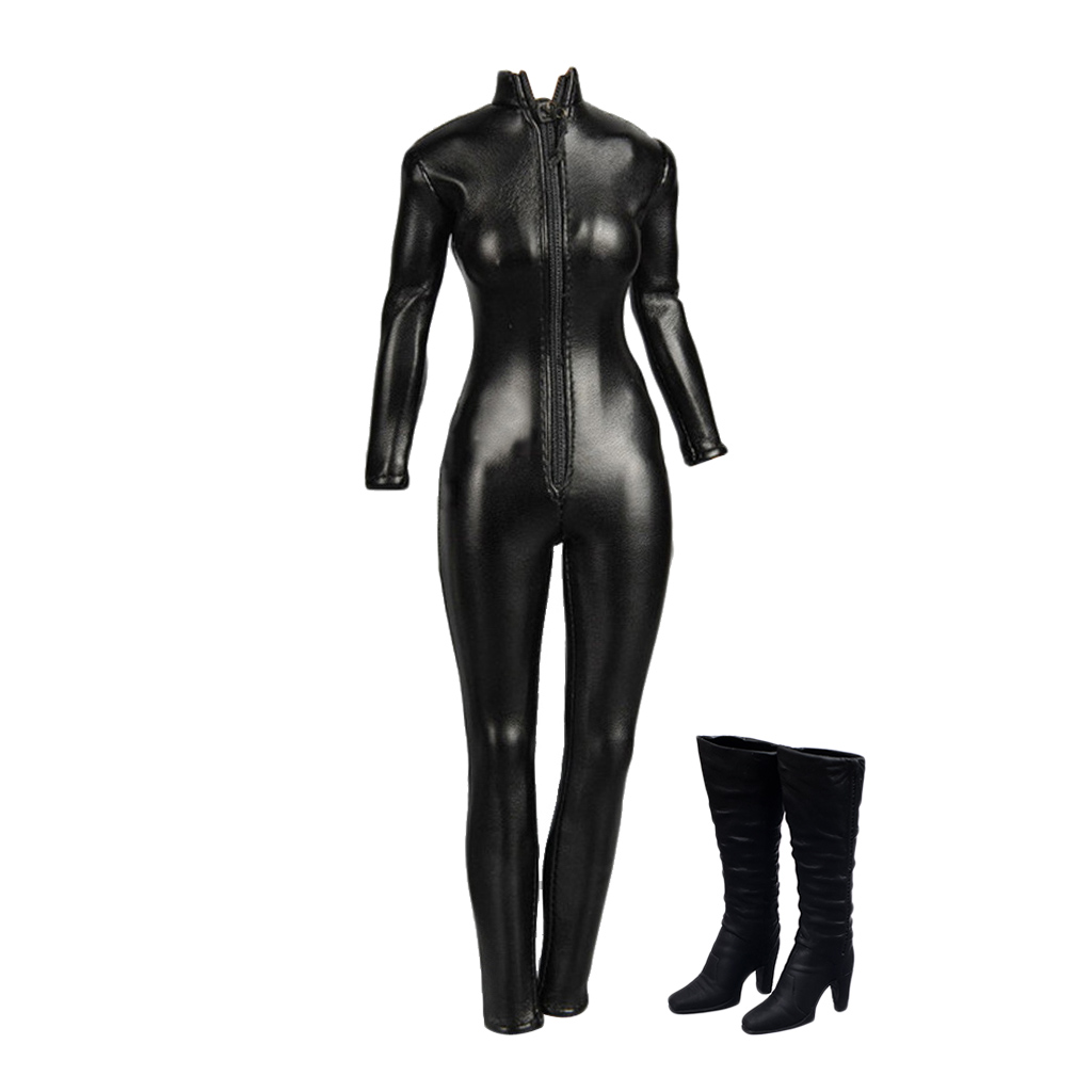 1/6 Girl Jumpsuit Zipper High Heel Shoes for 12