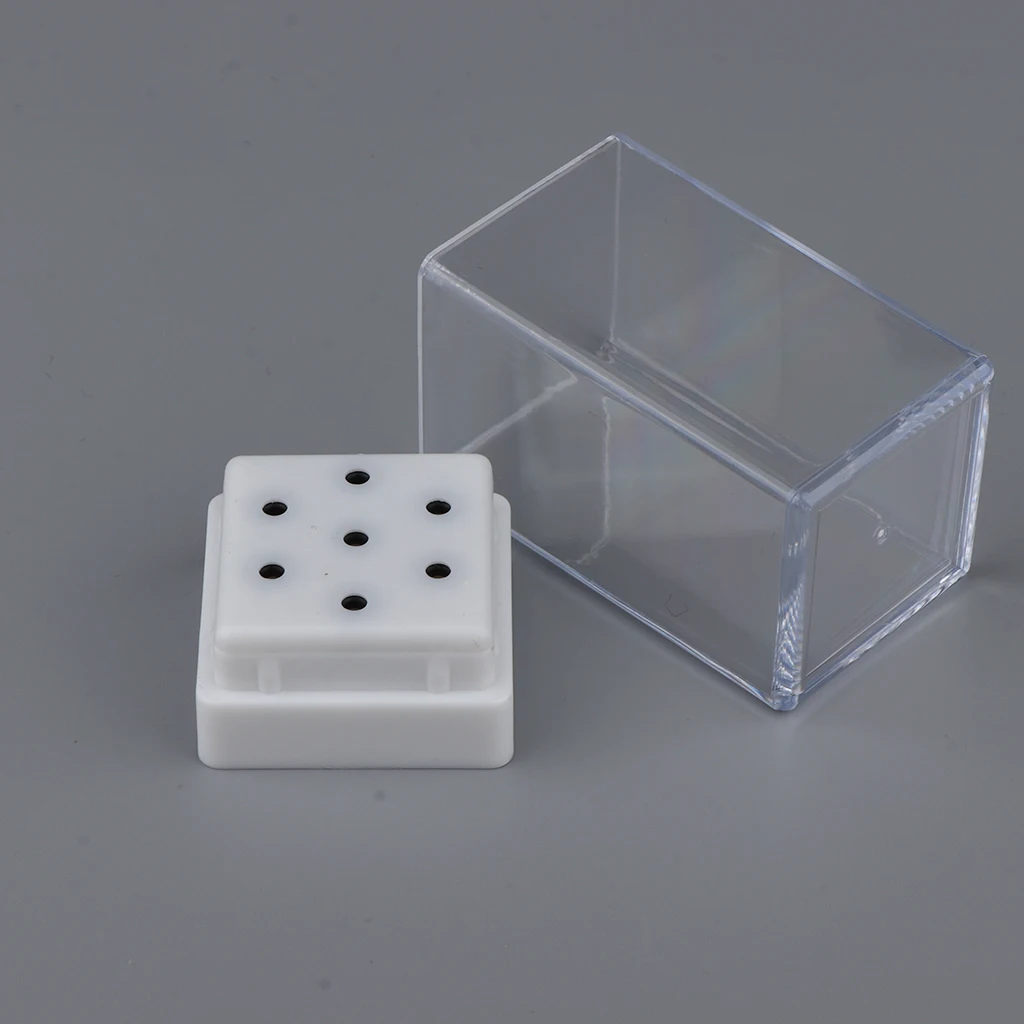 Nail Bit Case, 7 Holes Manicure Drill Bit Storage Display Box Organizer, Clear Plastic Nail Tip Stand