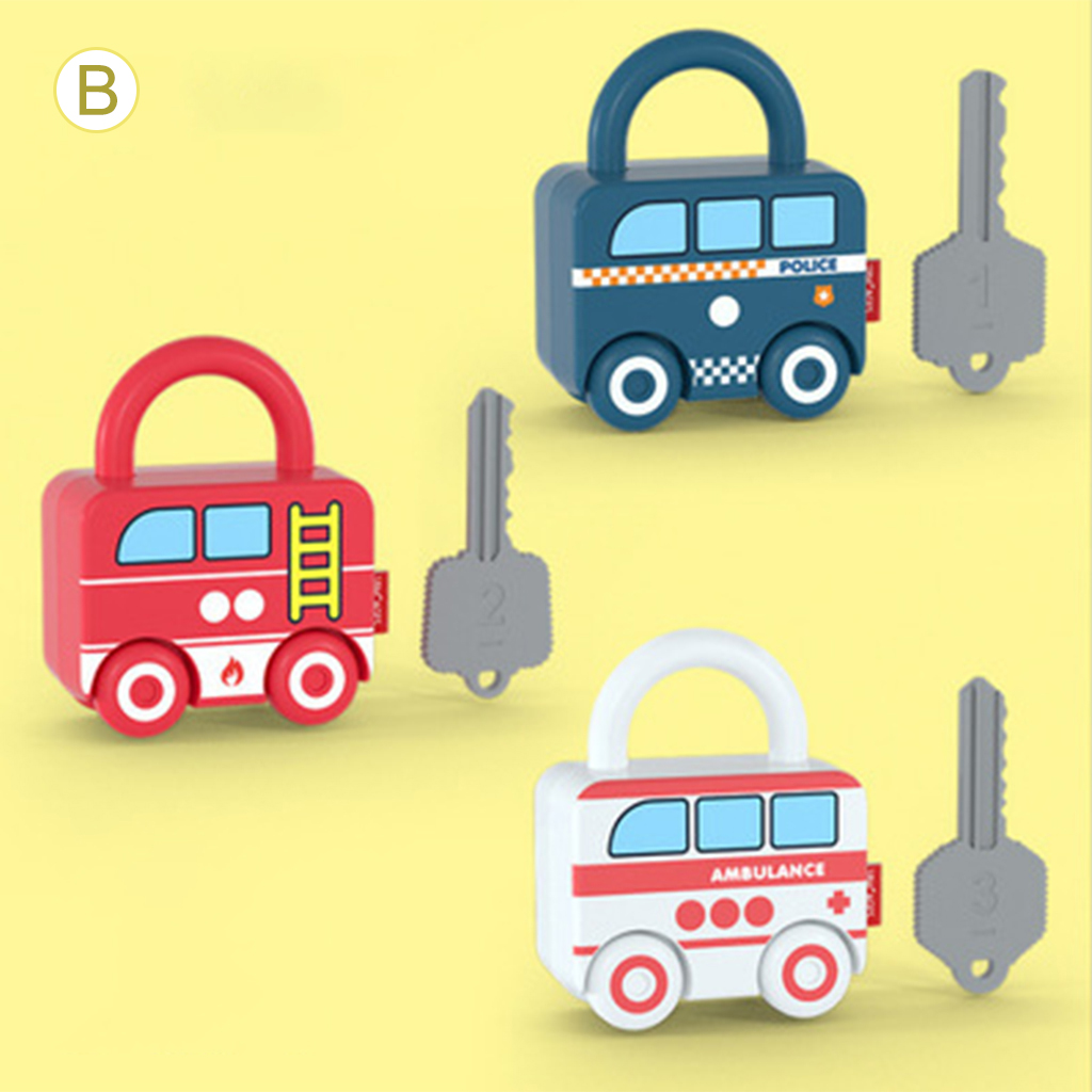 Cartoon Bus Unlocking Paired Toys, Digital Car Locks Keys Matching Educational Set for 4 to 6 Years Children Intelligence Kits