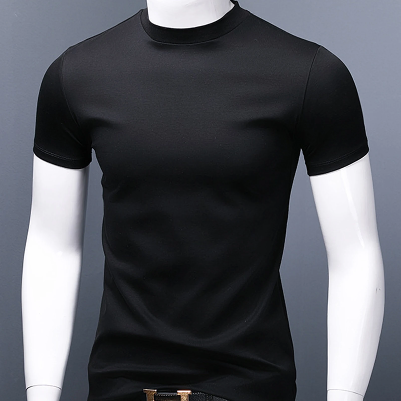 Мужская модная футболка с ложным воротником, однотонный вязаный пуловер, свитер с коротким рукавом, Повседневная однотонная облегающая футболка для свиданий