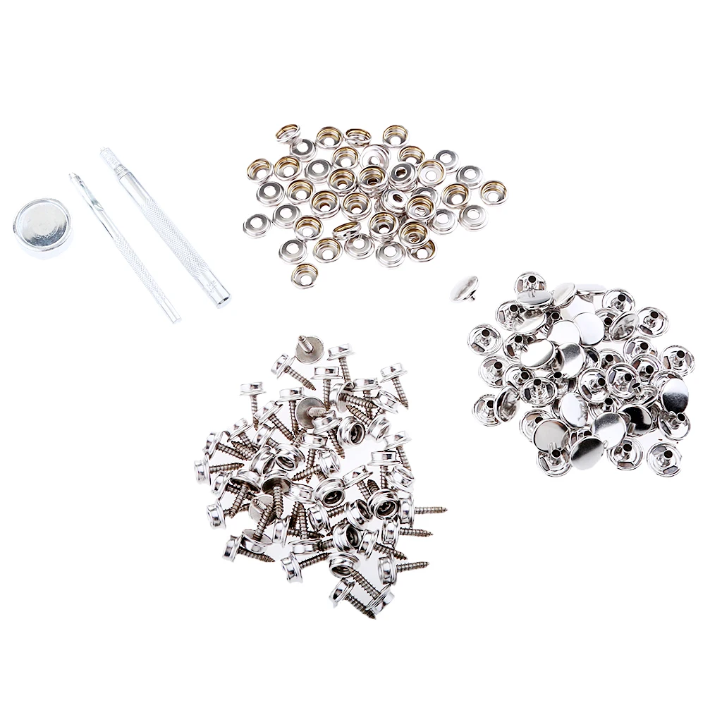 153x Stainless Steel Boat Marine Snap Cover Fastener Assortment Snap Button Socket 15mm Screw Repair Kit with Installation Tool