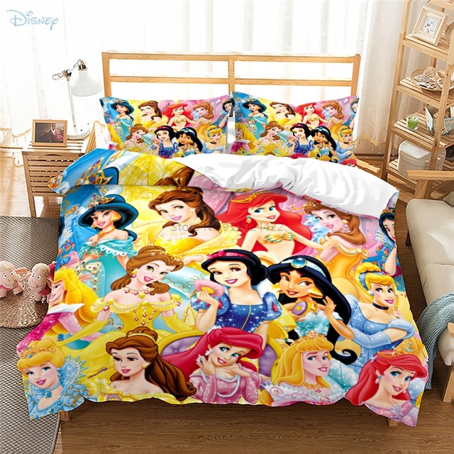 Jogo de cama estampado princesa disney 3d, conjunto capa de