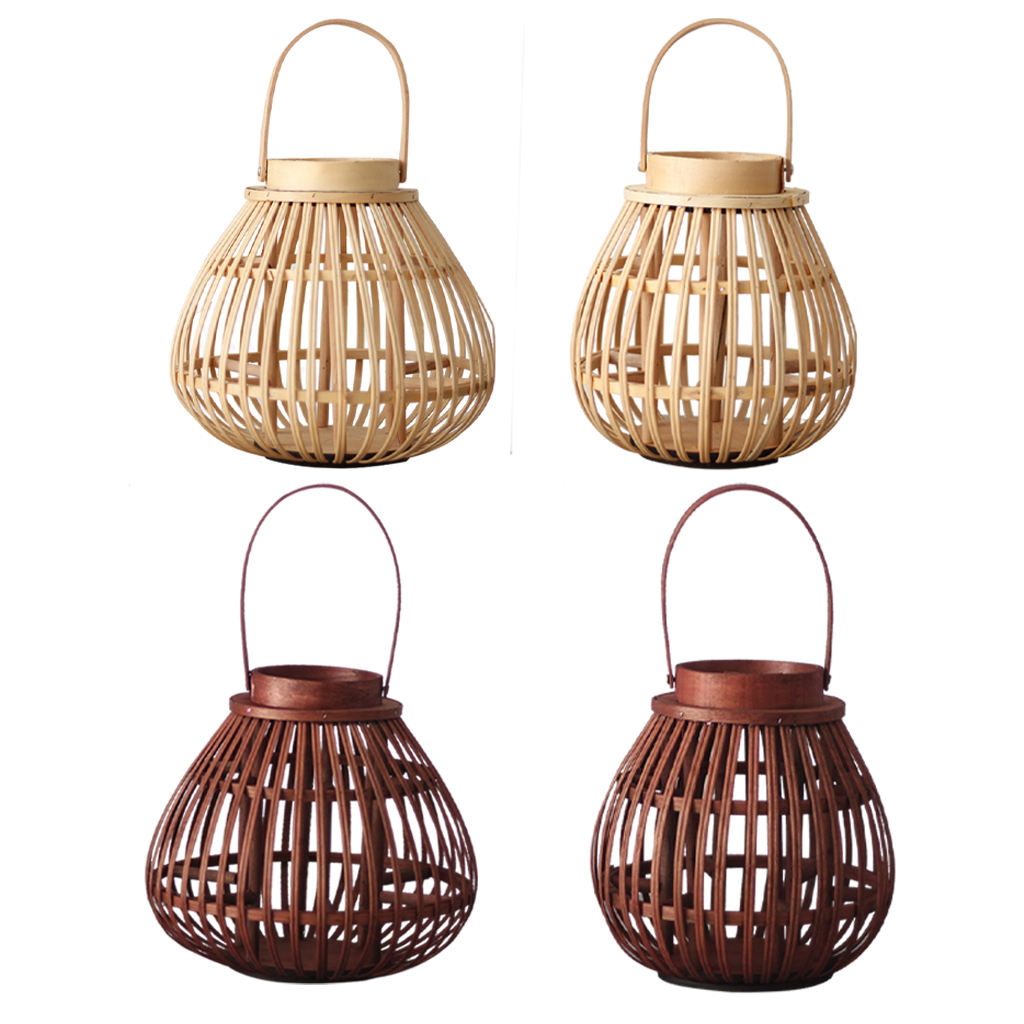 Bamboo Lantern Hand Woven Candlestick Candle Holder Holiday Party Desktop Decor Crafts