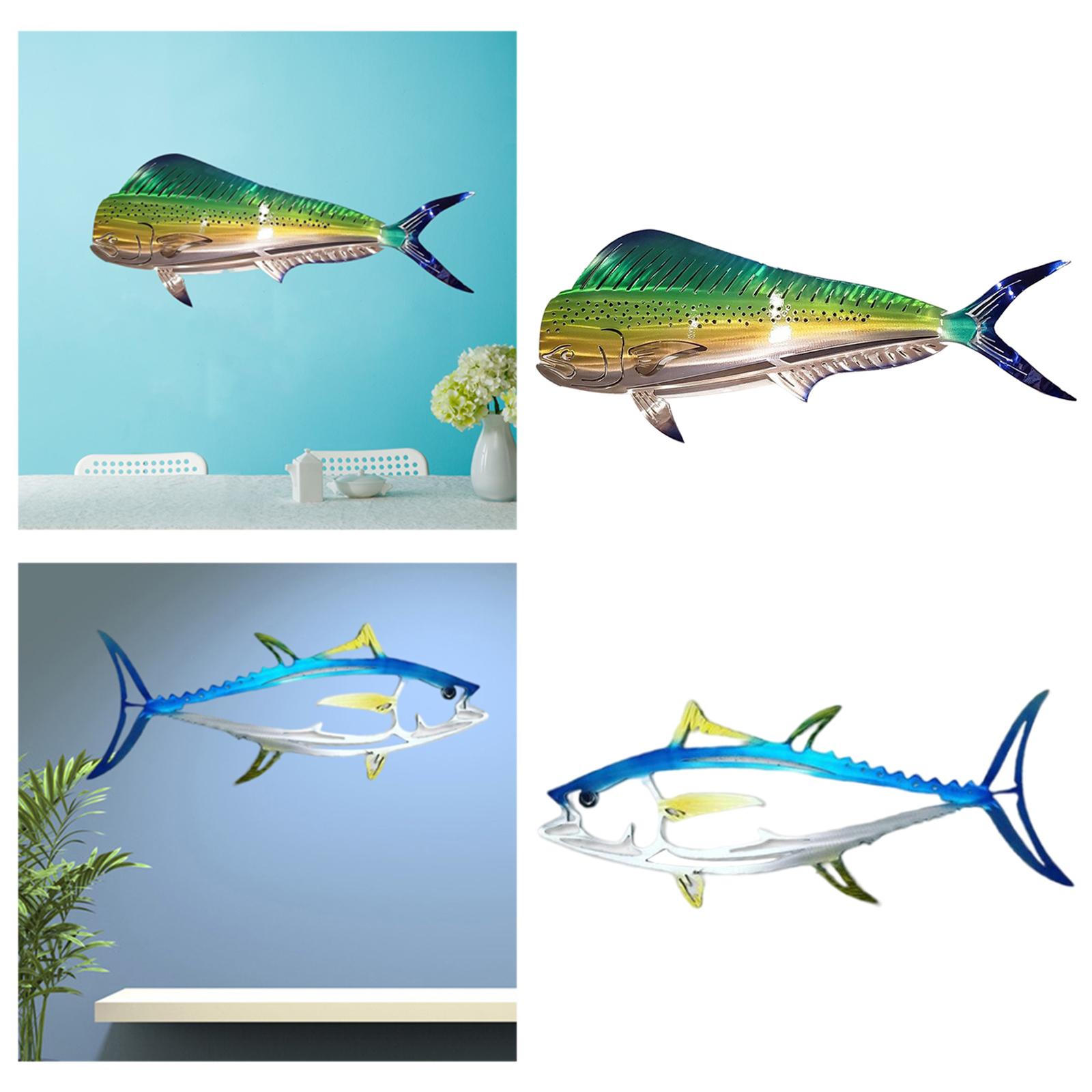 2x Coastal Metal Shark Wall Decor  Fish Hanging Sculpture Decoration