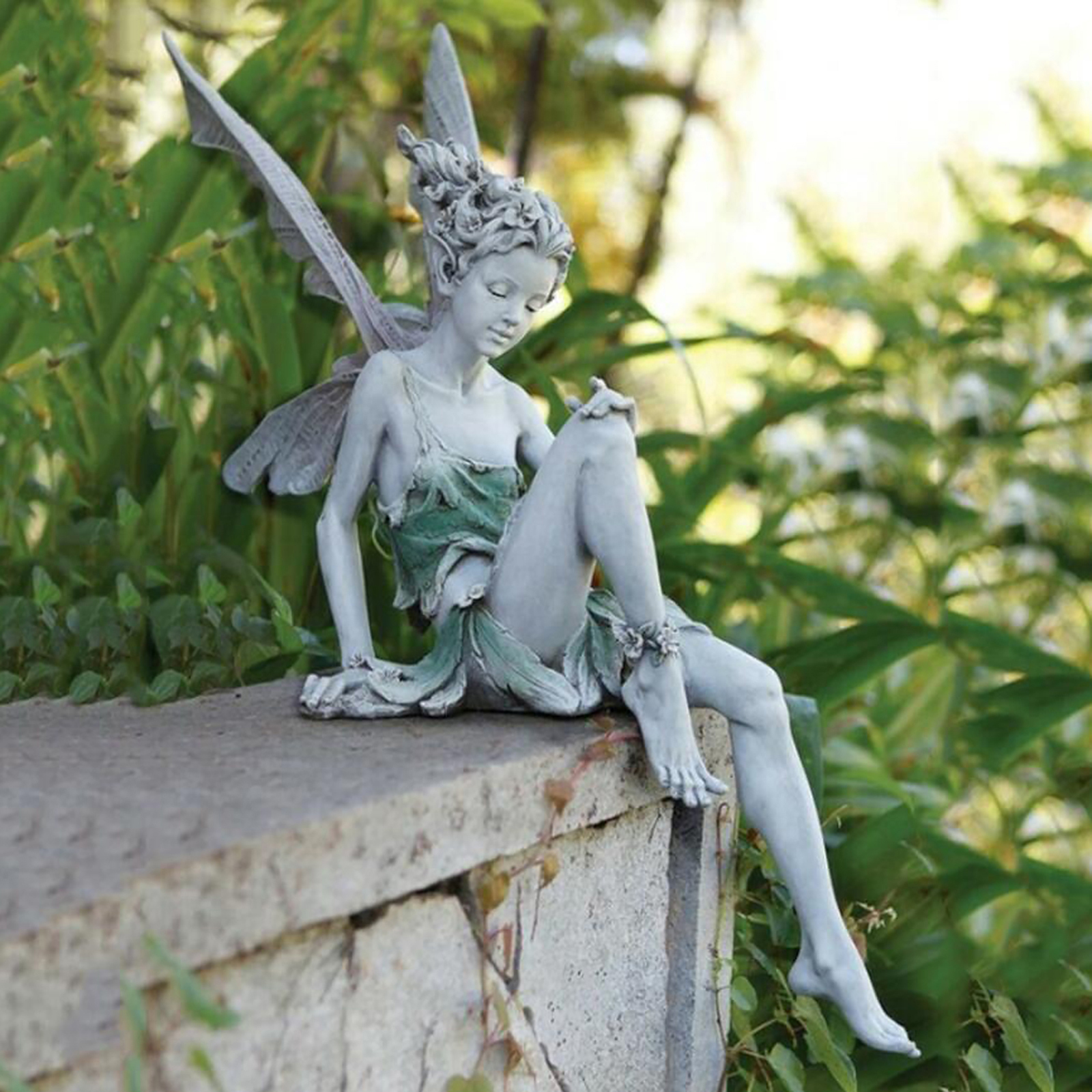 Turek Resin Sitting Fairy Statue Garden Ornament Porch Sculpture Patio Sculpture Craft for Home Garden Decoration