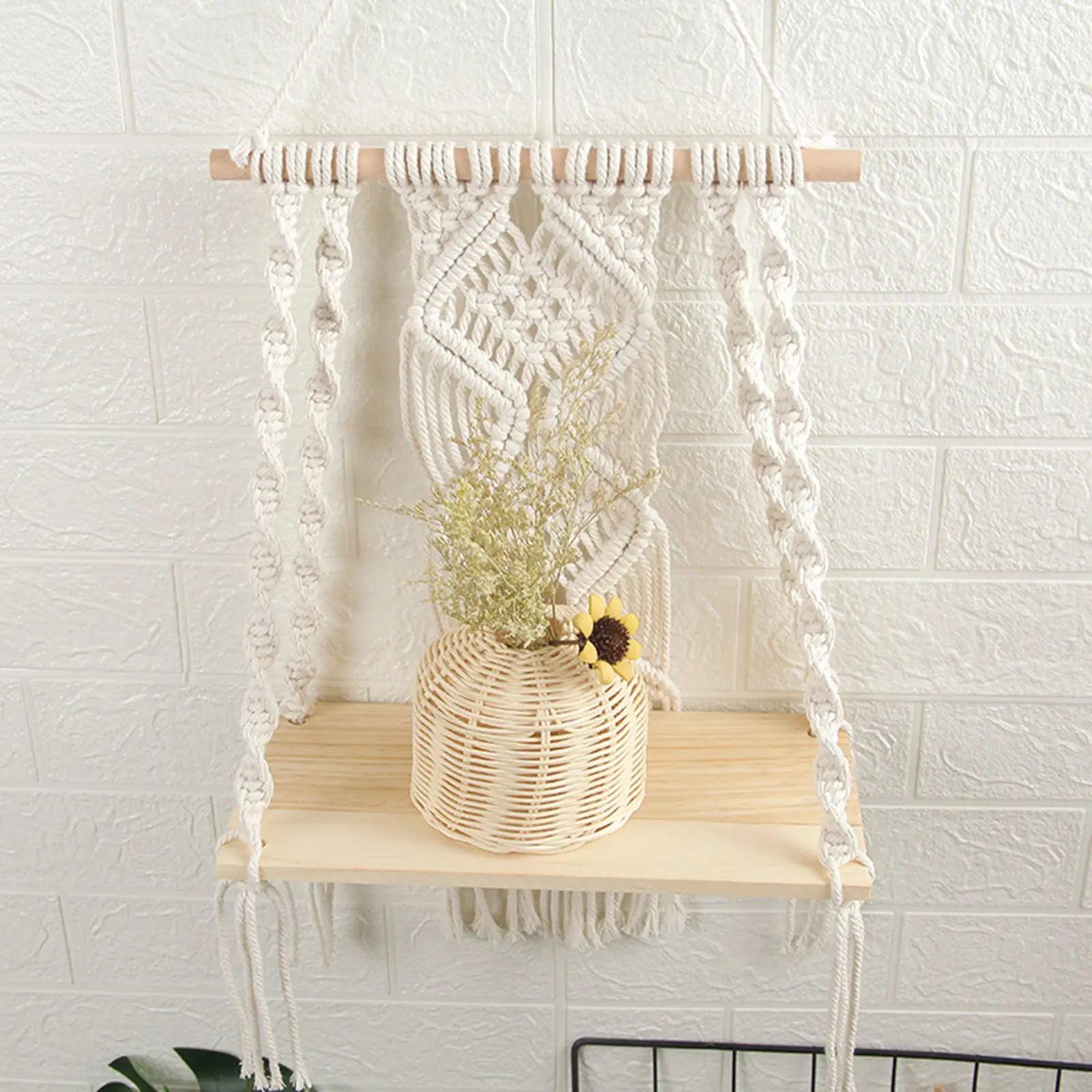 50x30cm Tapestry Wall Shelf Woven Macrame Flower Rack Wood Shelf Home Decor