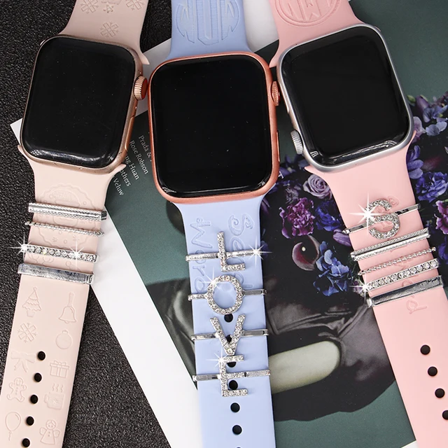 Decoration for strap for Apple watch band for 20/23mm watch band Decorative  Charms ring Diamond Jewelry for iWatch for samsung watch Bracelet leather  silicone Strap Accessories - 1moon heart 