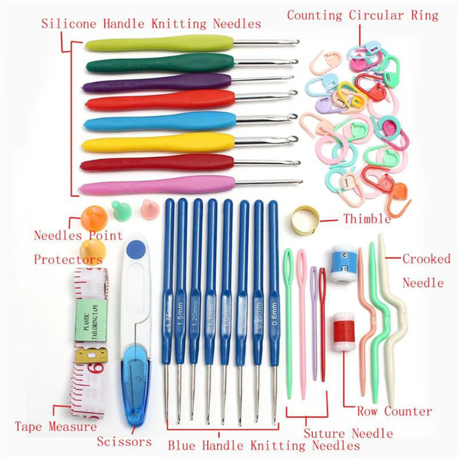 57x Crochet Hooks Set Yarn Knitting Needles Kit 2.5-6.5mm for Extreme Comfort Knitting Accessories Crochet Hooks Kit