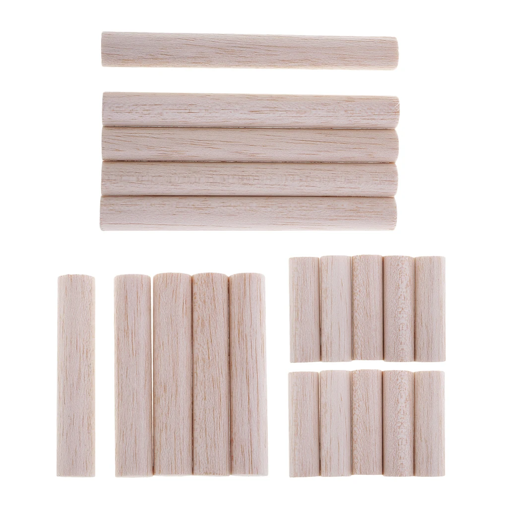 Pack 5 / 10 15mm Thick Wooden Dowel Rods - Unfinished Balsa Wood Dowels For Crafts & Woodworking, Building Model, DIY Airplane