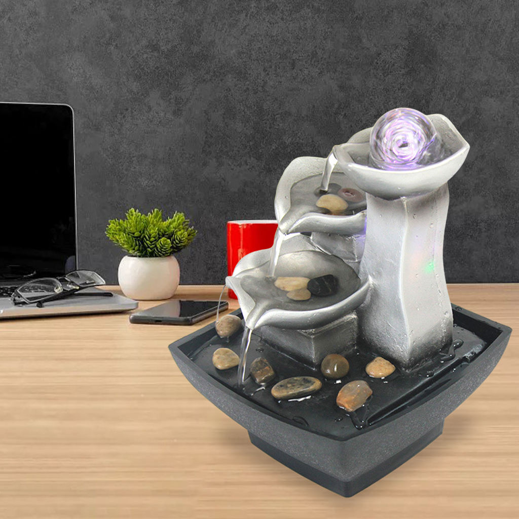3-Tier Tabletop Fountain Automatic Pump Meditation with LED Light for Indoor