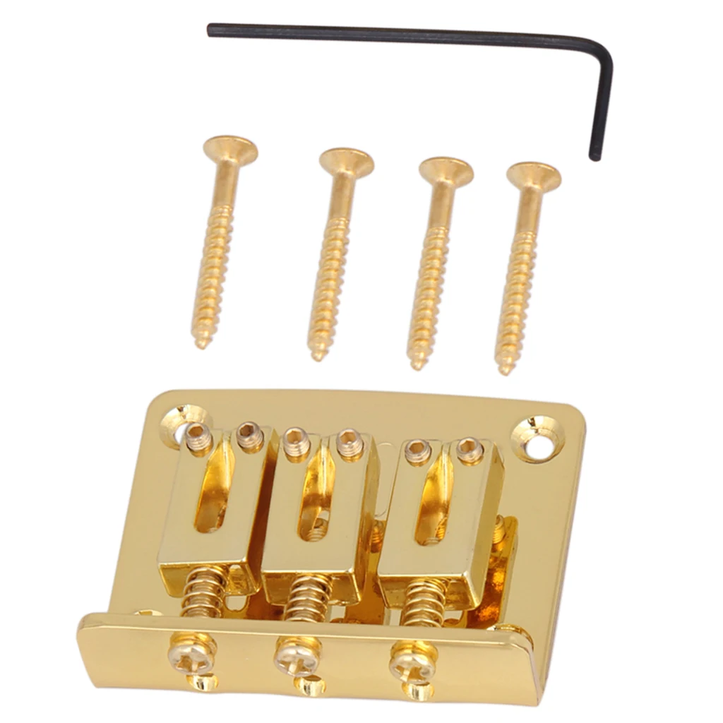 Zinc Alloy Guitar Bridge Fixed Type 3 Saddles 4 Screws 1 Wrench for 3 String Electric Guitar Replacement 50mm Length DIY