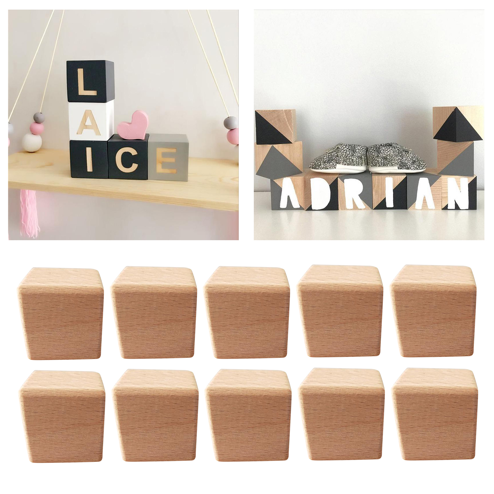 Natural Wooden Block Kids Toy Building Cubes Math Teaching Aid DIY Crafts