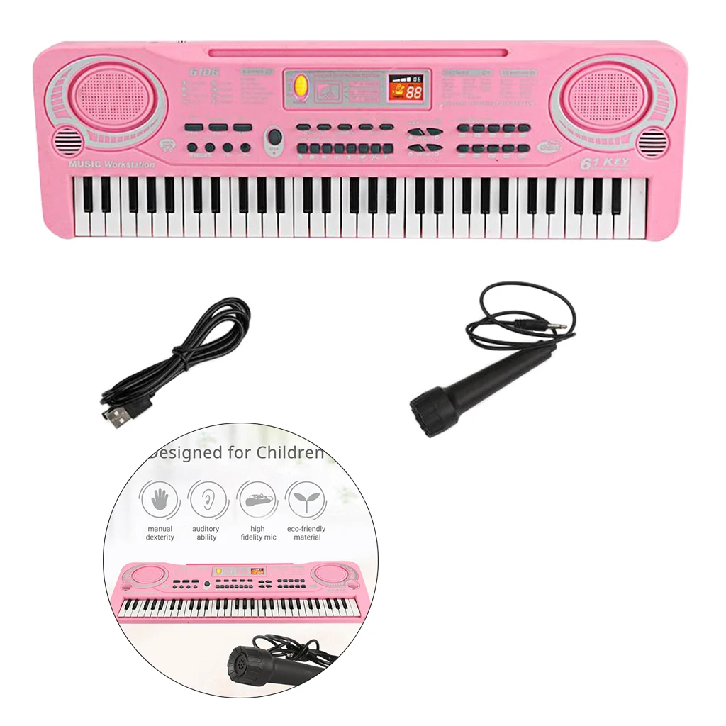 Electronic Organ 61 Keys Keyboard Piano Instrument Kids Toy w/ Mic USB / Battery Powered for Children