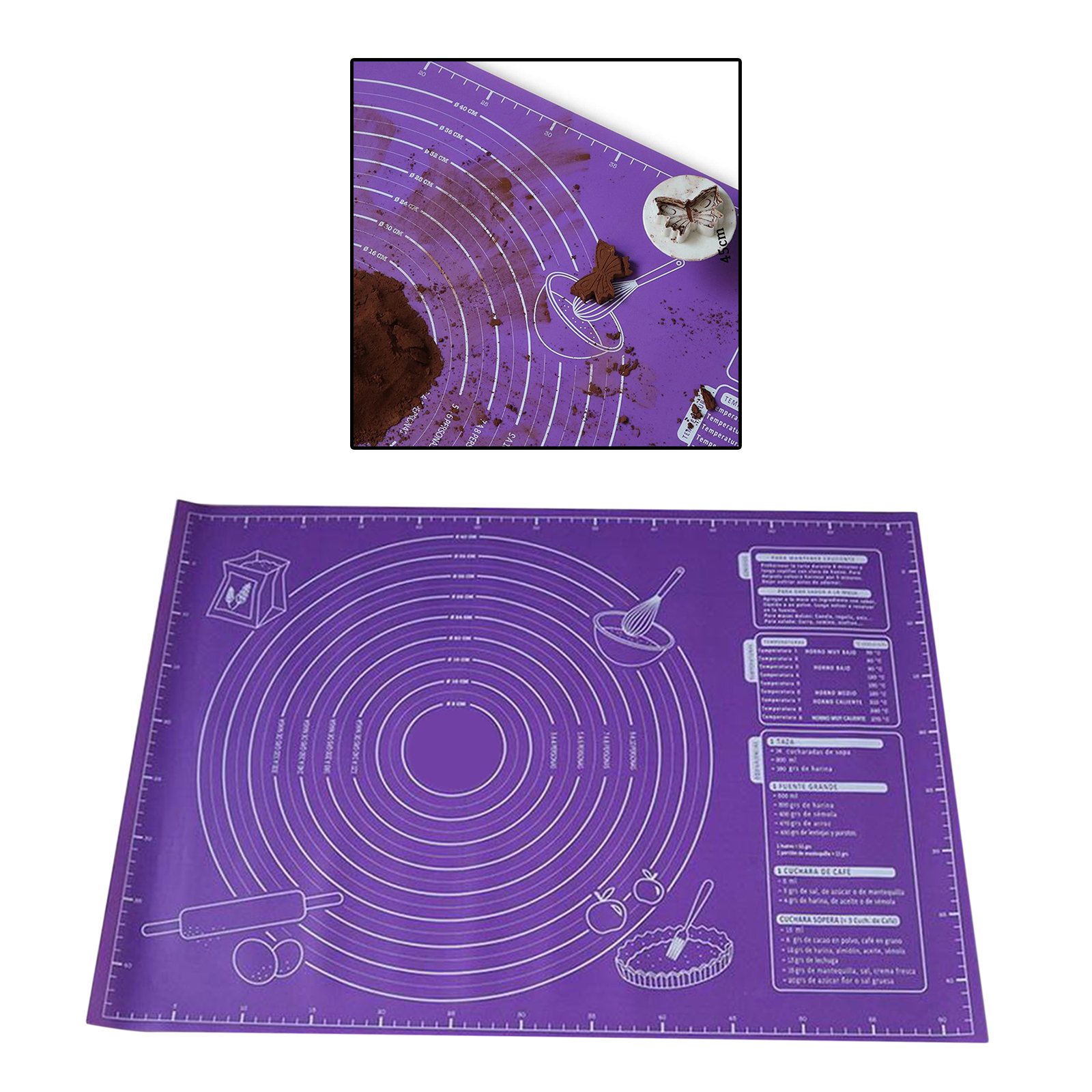 Silicone Pastry Baking Mat with Measurements Fondant Sheet Non-Slip Mat Sticks to Countertop for Rolling Dough Pie Baking Mat