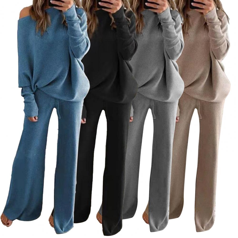 outono inverno calça se adapte às mulheres roupas de malha pullover top calças perna larga set mulheres tracksuits 