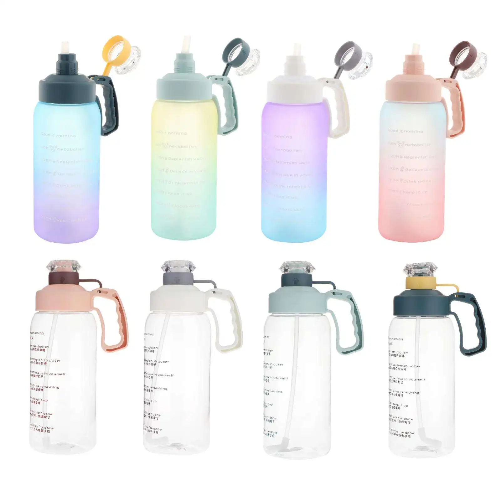 Motivational Water Bottle with Time Markings Large 64oz Removable Straw Jug for Gym Fitness Sports