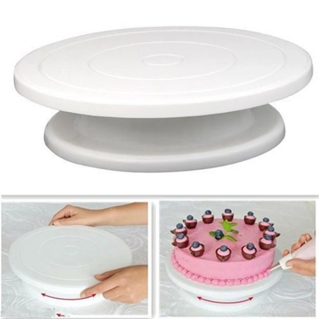 11' Rotating Cake Turntable White Cake Stand Spinner for Cake Decorations, Pastries, Cupcakes