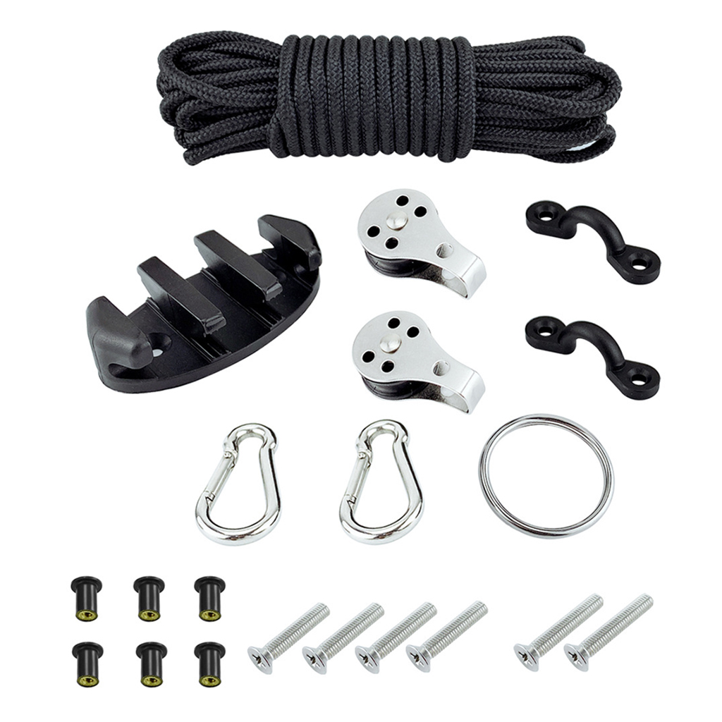  Kayak   Canoe   Anchor   Trolley   Kit   w /  30   ft   Trolley   Line   Pad   Eye   Metal   Screws 