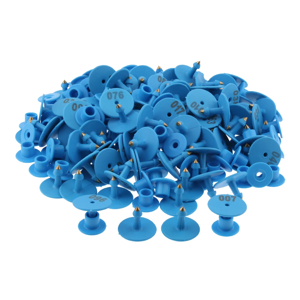 100PCS Small Pre Numbered Livestock Ear Tags for Pig Cow Goat Sheep Blue