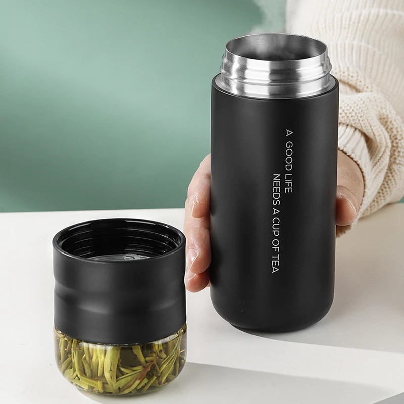 copo isolado com filtro de aço inoxidável copo de garrafa de chá com infusor de vidro separa chá água garrafa térmica gargar