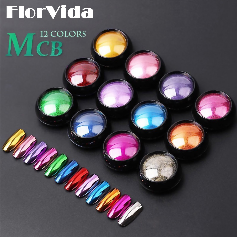 Best of FlorVida 12pcs Set Magic Mirror Glitter Powder Nail Art Pigment Chrome Dusts Rub On Nails Design For Manicure Holographic MCB Reviews & Tips