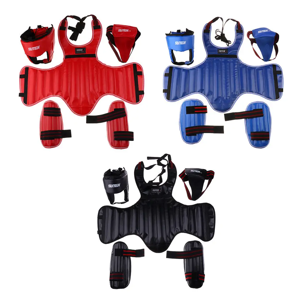 Boxing Protective Gear Set Shin Leg Chest Guard Helmet Groin Protector