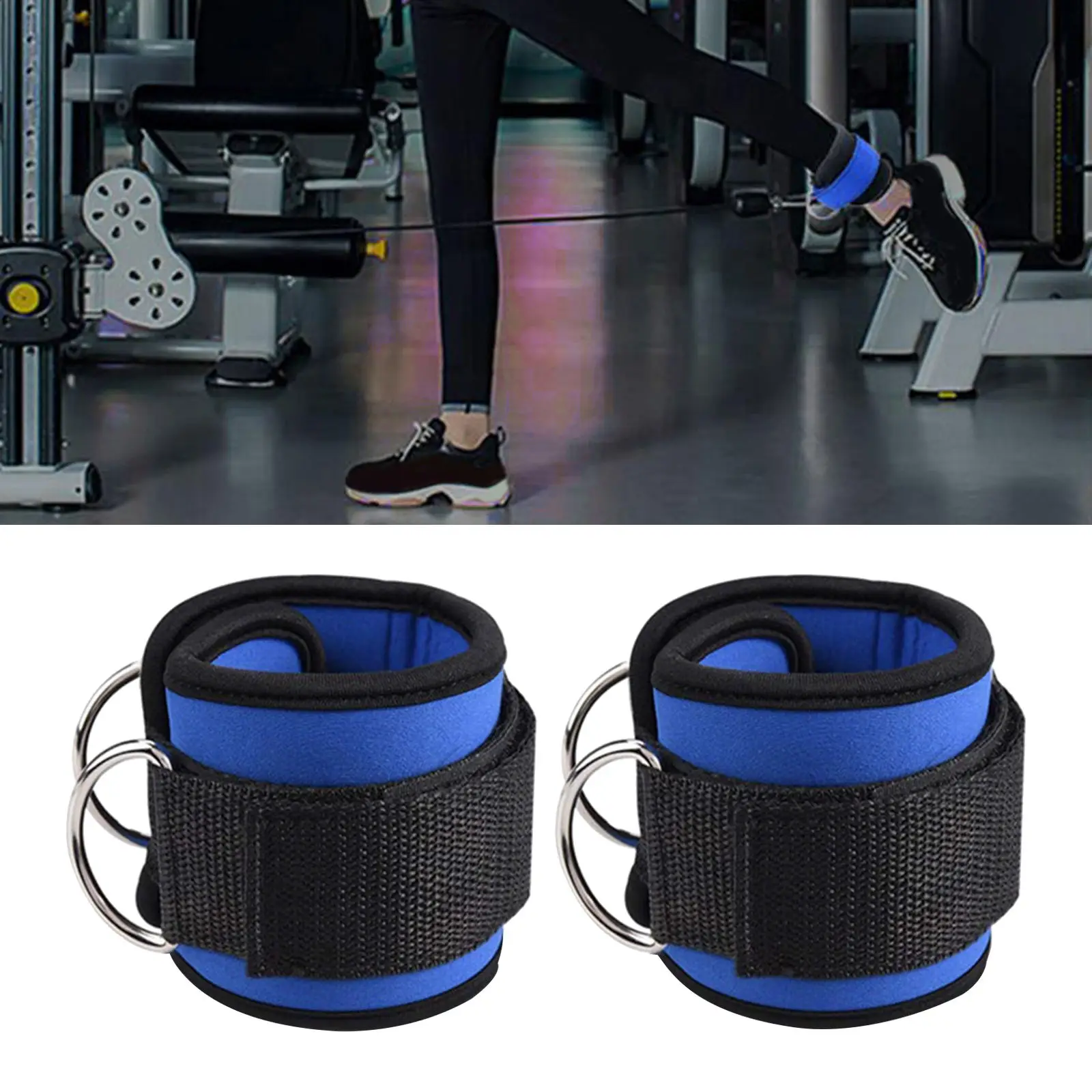 2Pcs Exercise Leg Extensions Ankle Strap Adjustable Work Out Bodybuilding Hip Abductors Double D Rings Attachments Ankle Bands