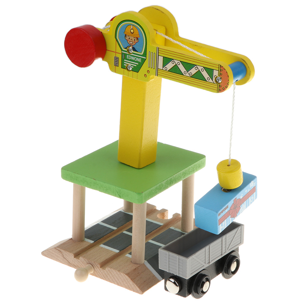 Wooden Rail Crane & Freight Wagon for Wooden Railway Building Replacement Set,