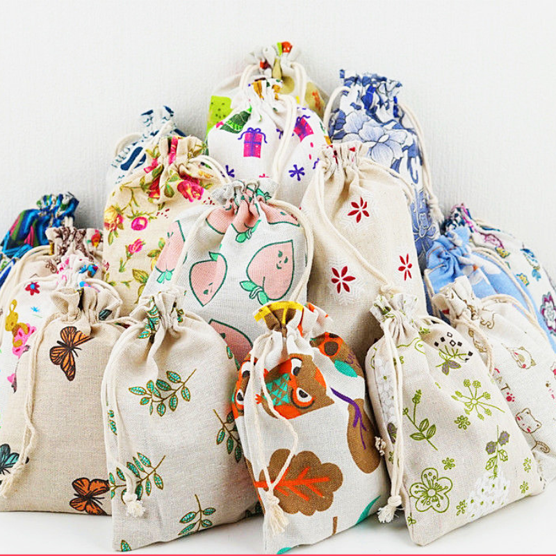 10pc niedlichen Druck wieder verwendbare Baumwolle Linie Tasche Kordel zug Beutel Süßigkeiten Gunst Halter Schmuck Party Geschenke Tasche 10x14cm/13x18cm 29 Farben – Detail 1