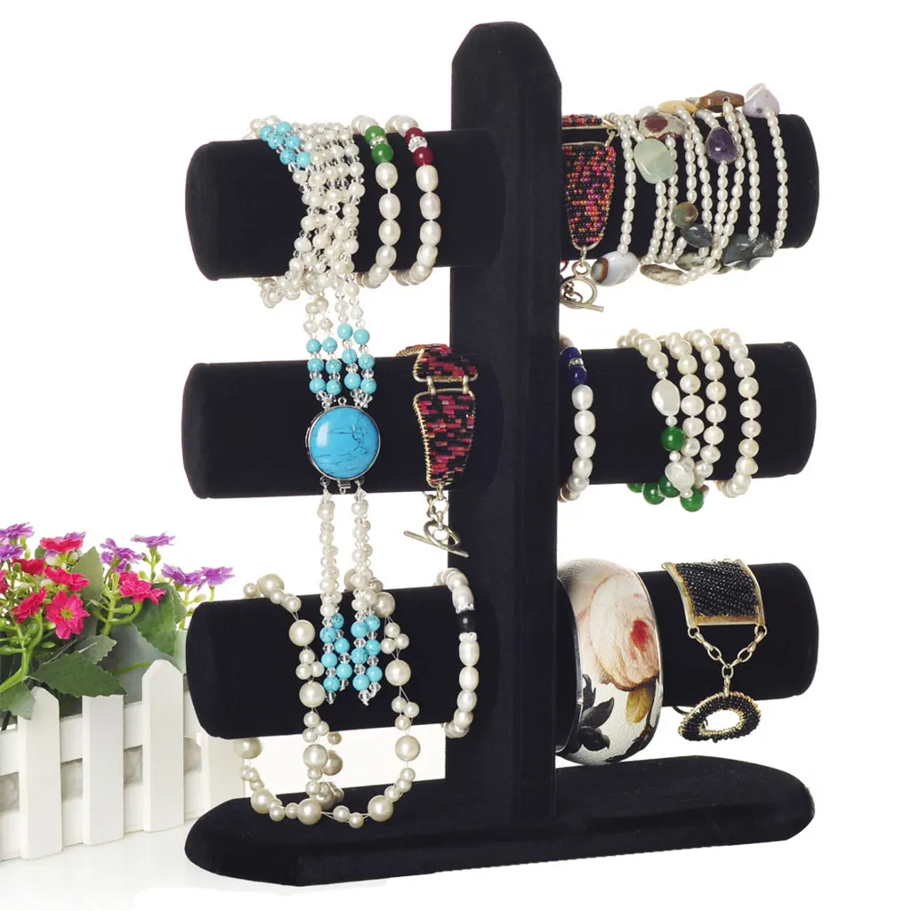Decorative Jewelry Storage Rack 3 Tier Display Stand Suede Room Decor Wide Applications for Bracelets Watches