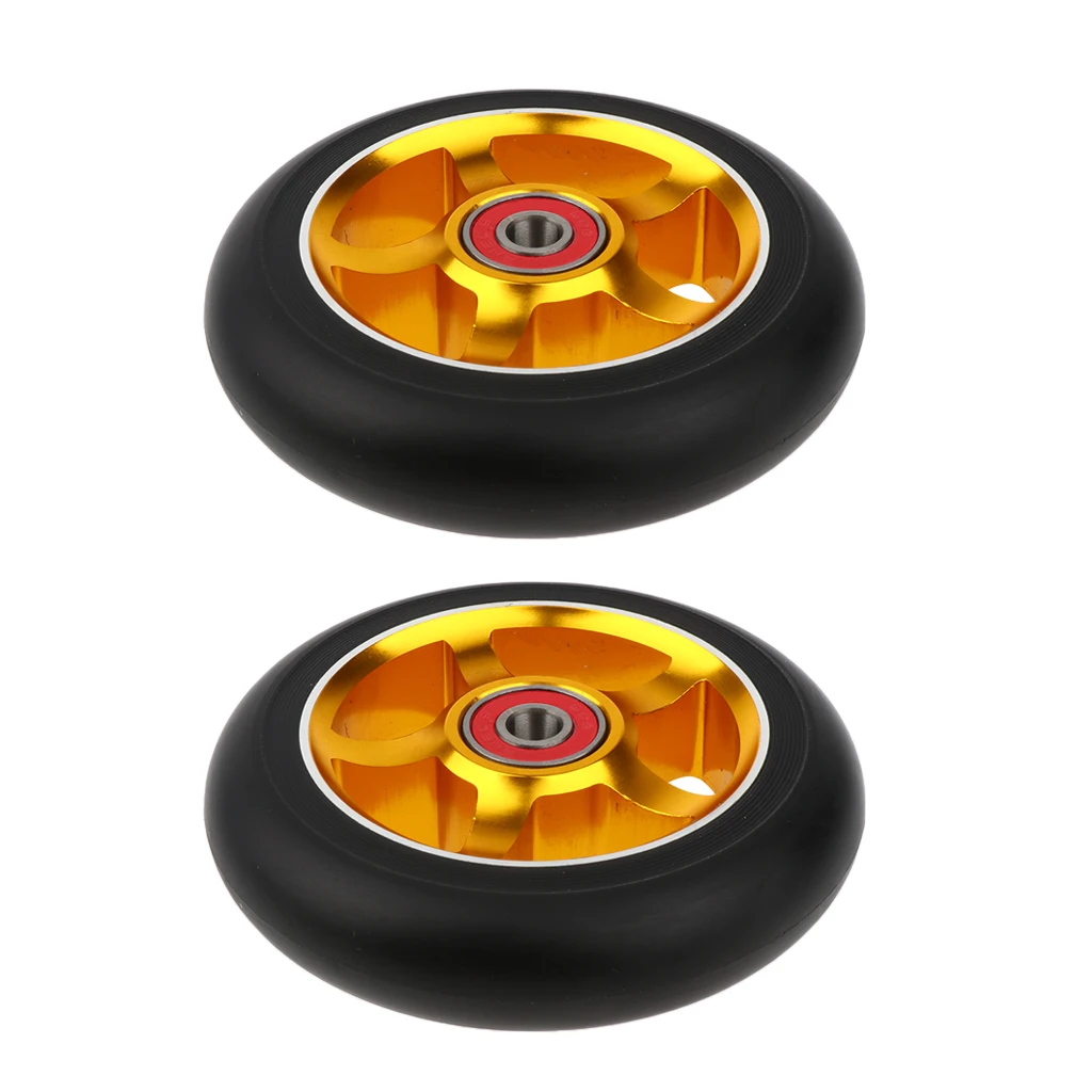 2pcs Replacement 100mm Push/Kick/Stunt Scooter Wheels with Bearings & Bushings