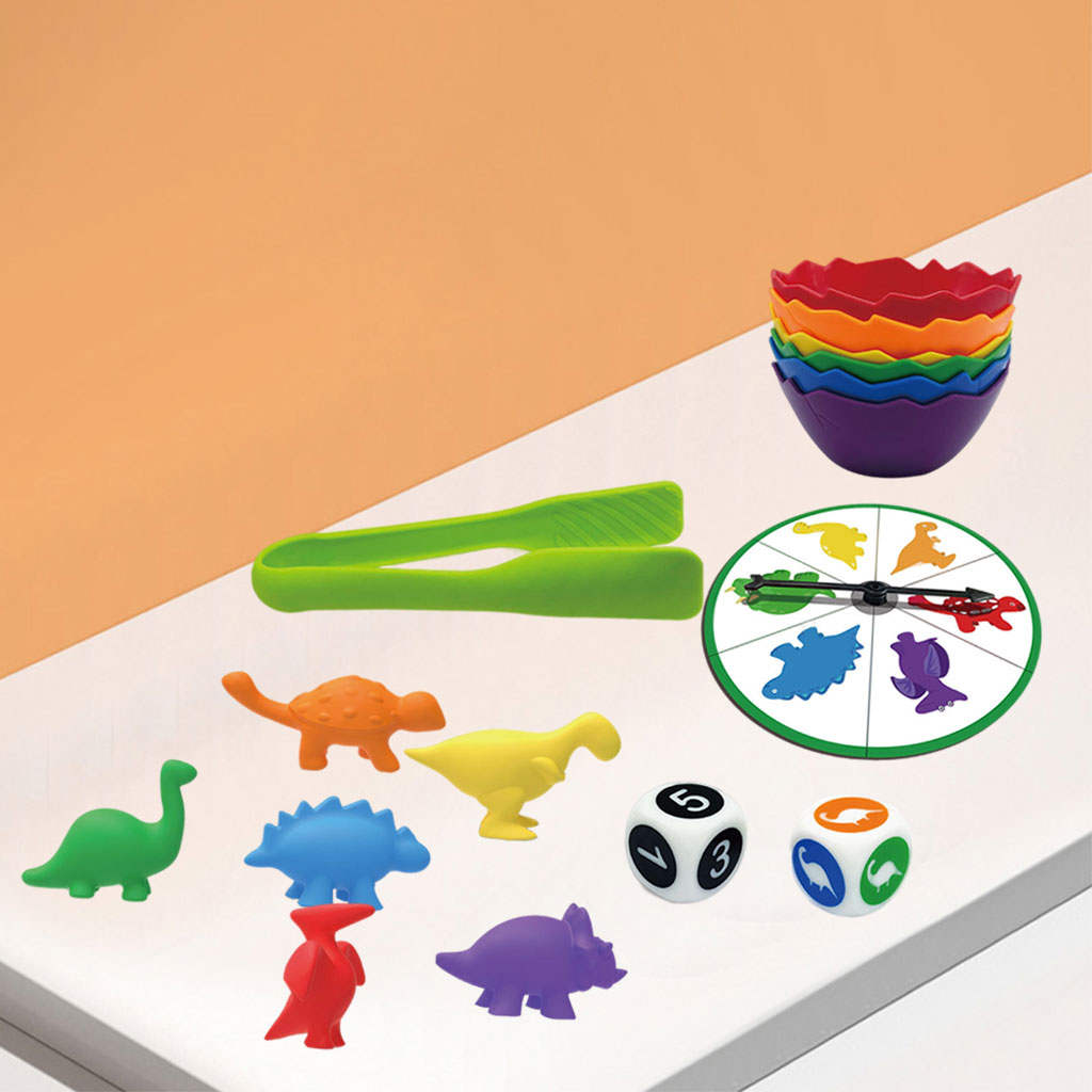 72Pcs Plastic Counting Little Dinosaur Toys with Cups Matching Game Topic Cards Math Learning Montessori for 2-4 Years Old Kids