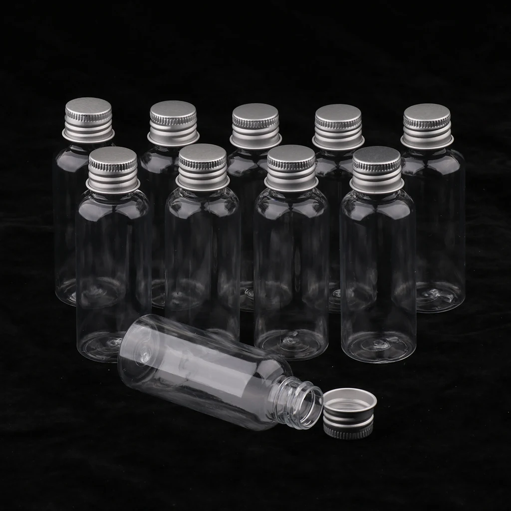 10 Pieces 50ml Plastic Bottle Liquid Sampling Vials Aluminum Cap Refillable