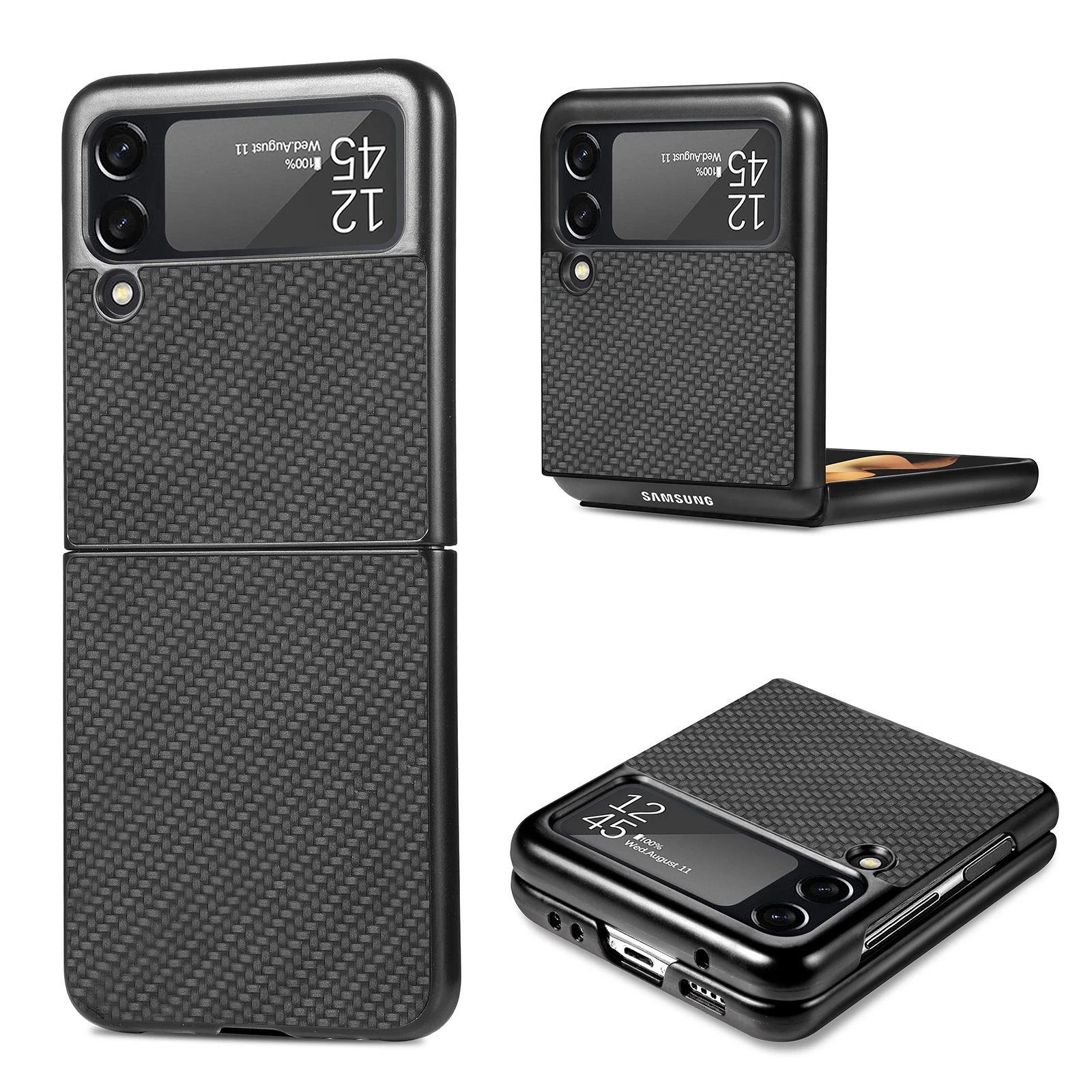 Luxury Carbon Fiber Slim Case for Samsung Galaxy Z Flip 3 4 5G Flip3 Flip4 Phone Protective Cover Coque for Samsung Z Flip 4 galaxy z flip3 5g case