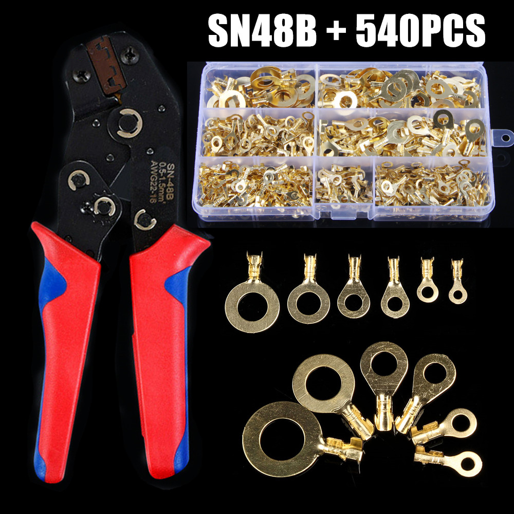 540 stücke M3-M10 Ring Lugs Ring Augen Kupfer Crimp Terminals Kabelschuh Draht Stecker Nicht-isolierte Crimpen Zange hand Tool Kit – Detail 1