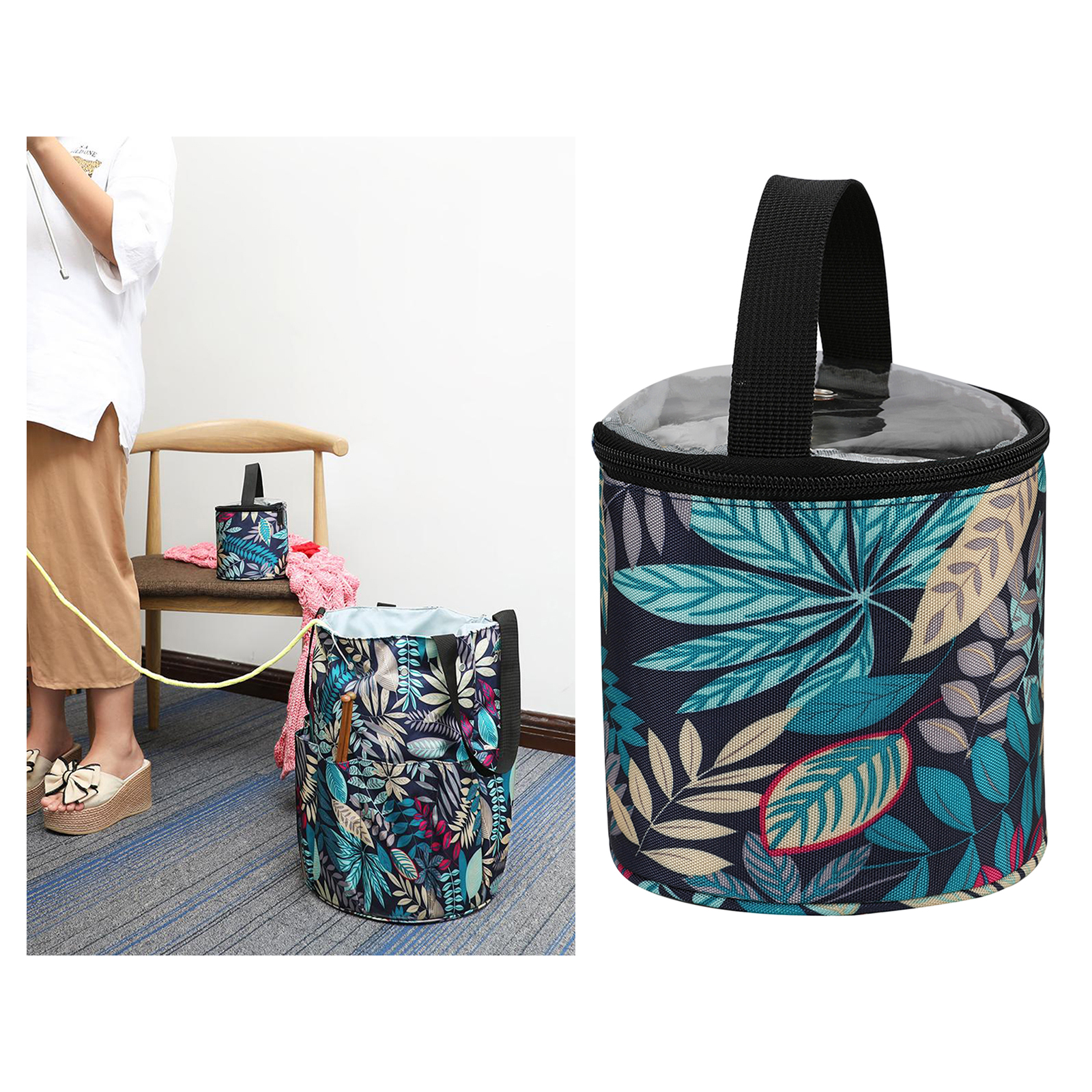 Travel Yarn Storage Bag, Knitting Organizer Tote for Protect Yarn and Prevent Tangling Knitting Accessories with Hole for Home