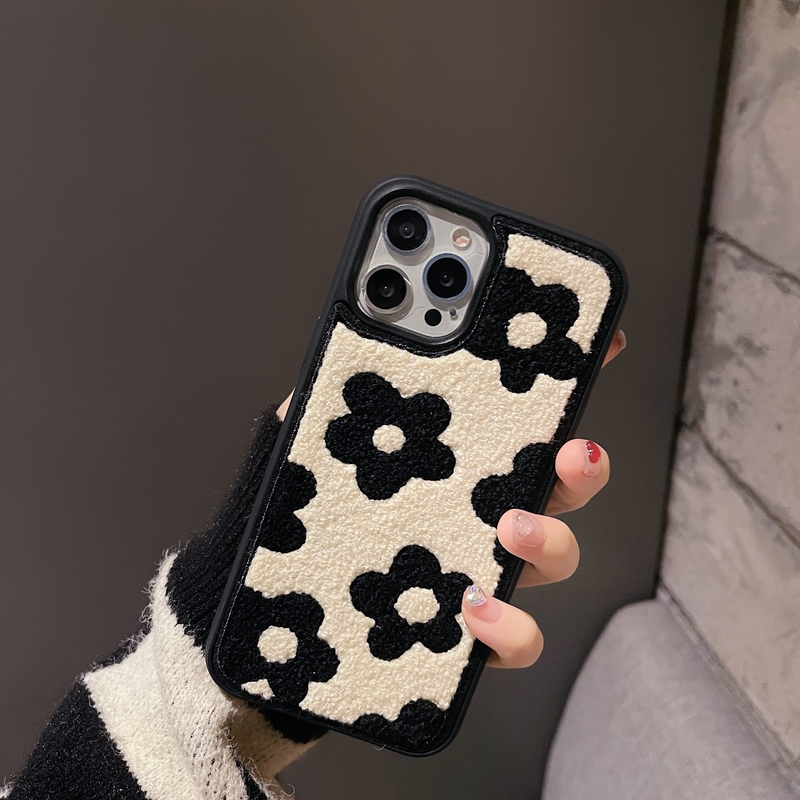 best iphone 13 pro max case Korean Retro Fuzzy Plush Flowers Pattern Phone Case For iPhone 11 12 13 Pro Xs Max X XR 7 8 Plus SE Winter Soft Shockproof Cover iphone 13 pro max case leather