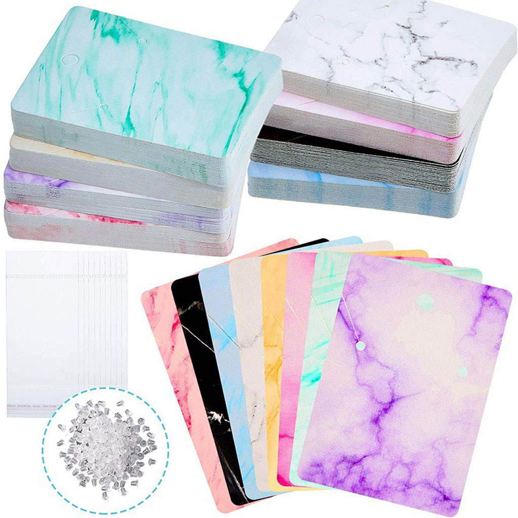 800 Pieces Earrings Display Card Kraft Tags 8 Colors with 200 Self-Sealing Bags Fashion Holder for Necklace Jewelry Storage DIY