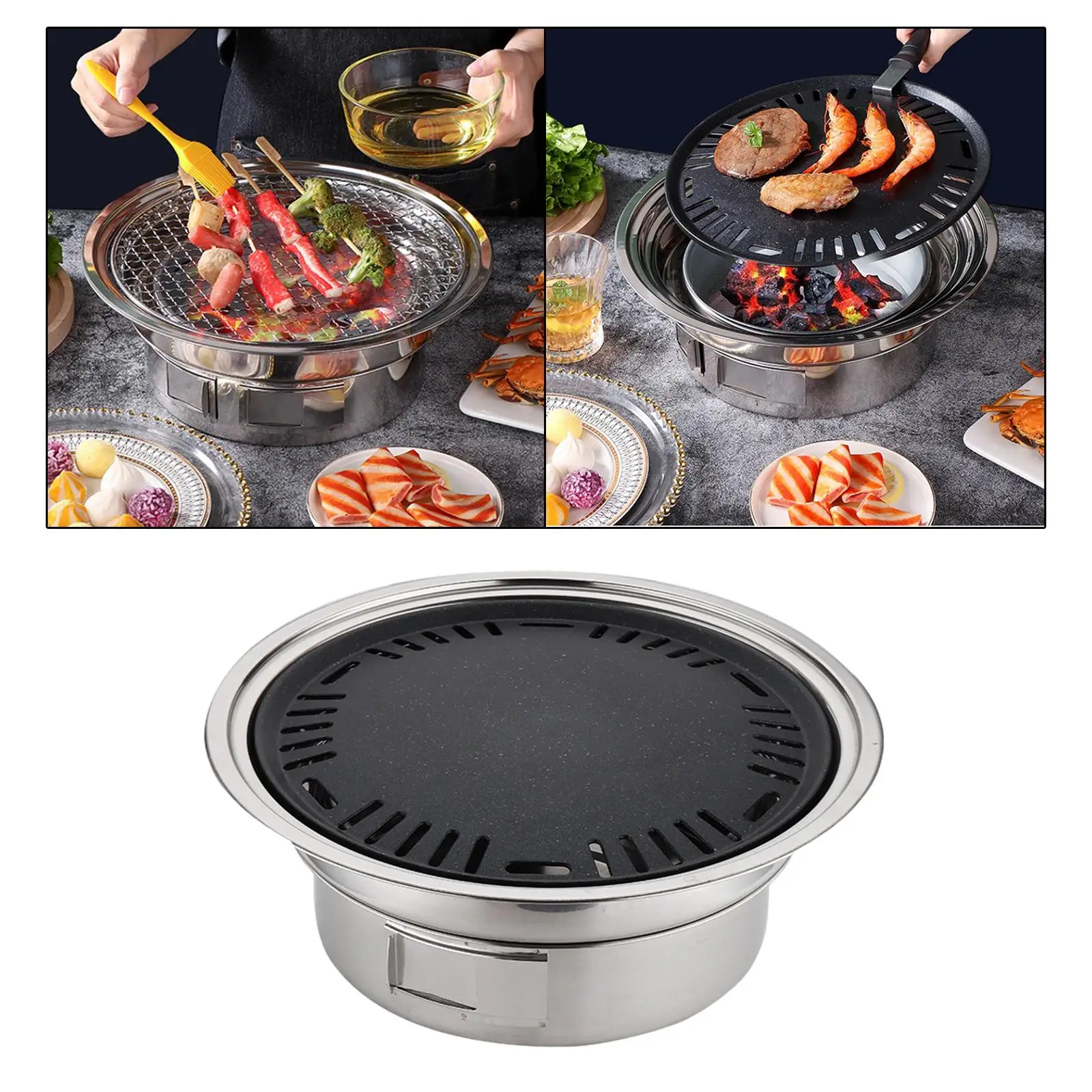 Korean Charcoal Barbecue Grill Smokeless Roaster Rack Charcoal Pan Non-Stick for Traveling Camping Grilling Fish Shrimp