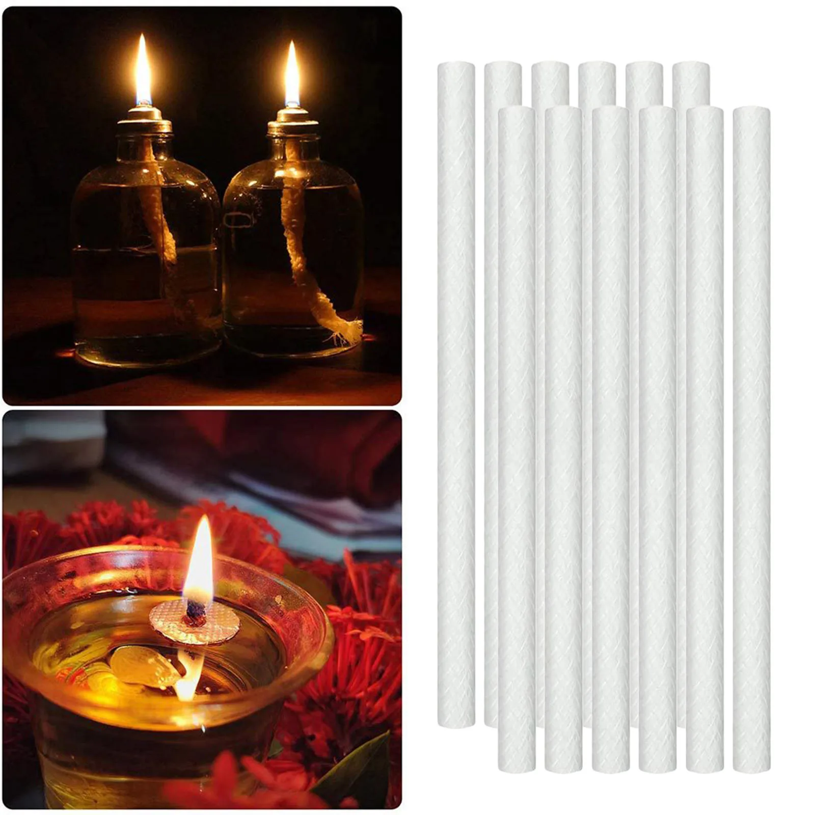 12pc Fiberglass Wicks for Tiki Torch Candle Wine Bottle Replacement Oil Lamp