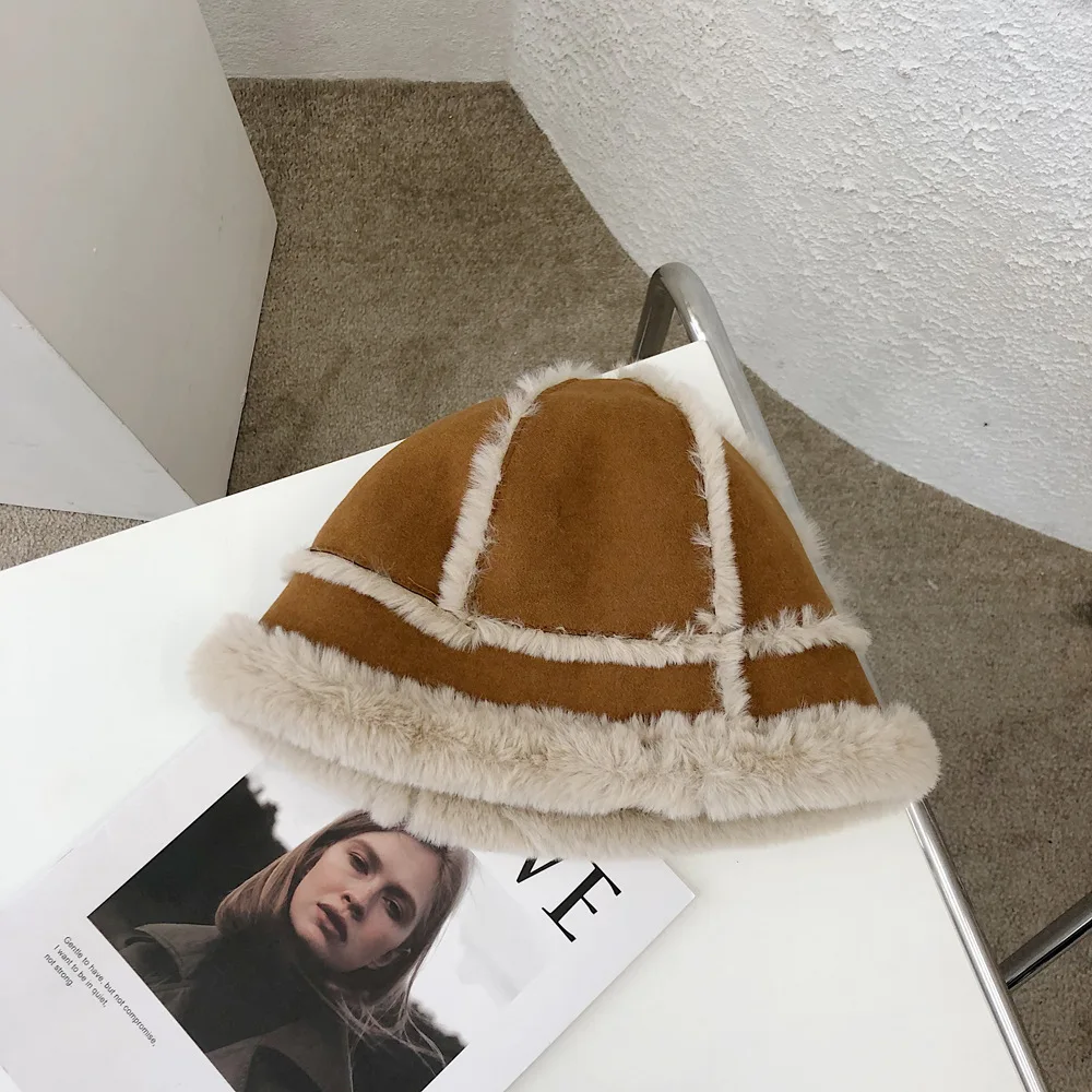 Double-sided Winter Warm Plush Fisherman Hat Women Korean Outdoor Cold-proof Lei Feng Hat Dome Panama Hat 2021 Gorros fur bucket hat womens