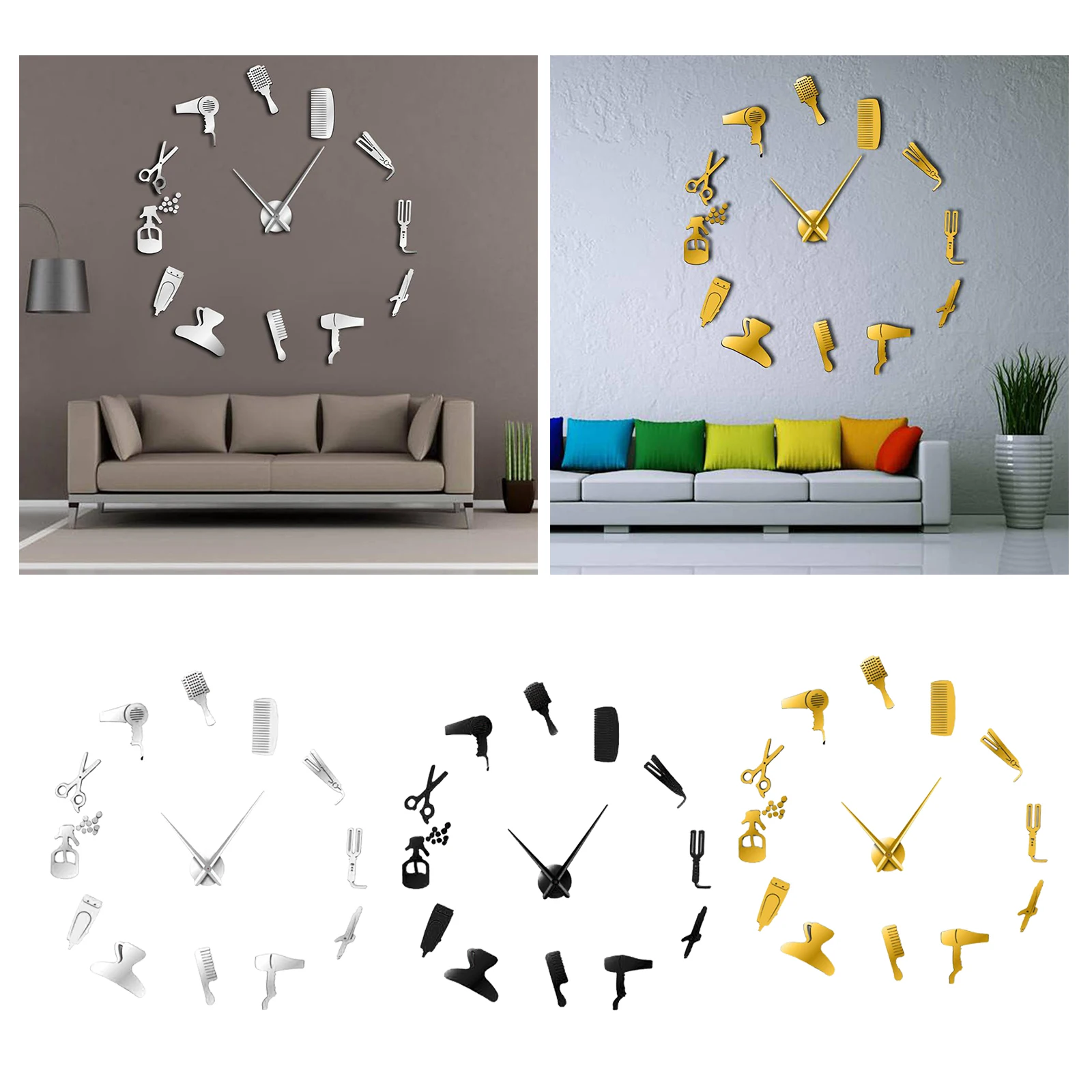 3D DIY Wall Clock Decor Sticker Mirror Frameless Large DIY Wall Clock Kit for Home Living Room Bedroom Decoration