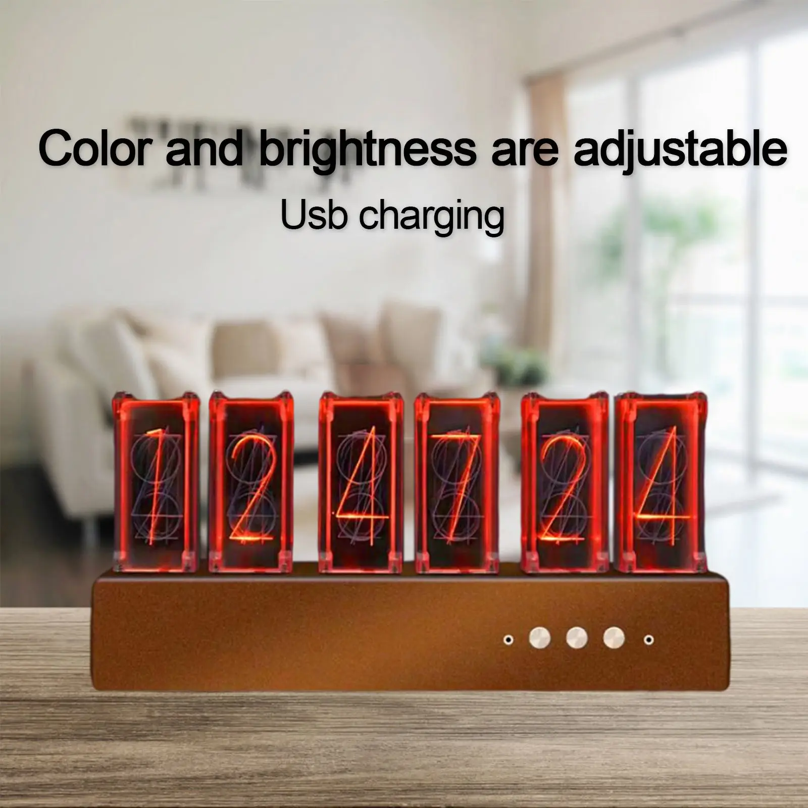 Nixie Tube Clock LED Vintage Variable Color DIY USB Powered Simulation RGB Quasi Glow Tube Clock for Best Gift Desk Bedroom Home