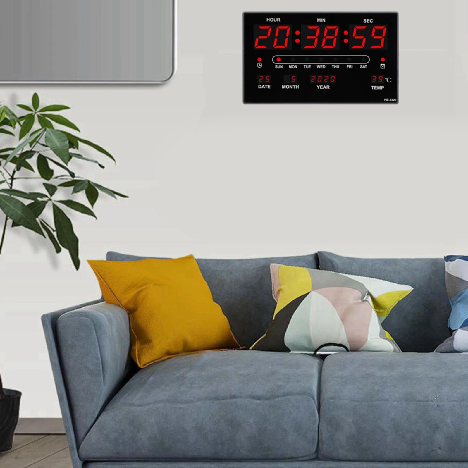 Digital LED Wall Desk Alarm Clock LED Wall Clock with Calendar Temperature 12H 24H Display