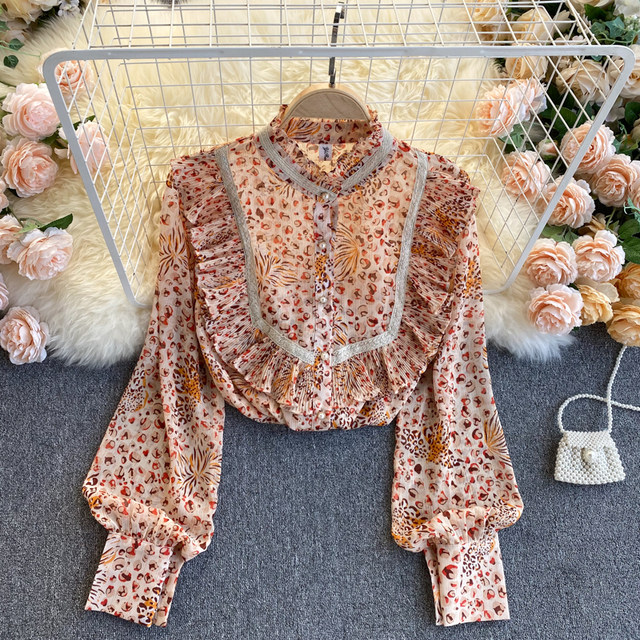 Spring Autumn Floral Ruffle Blouse Shirt Casual Long Sleeve