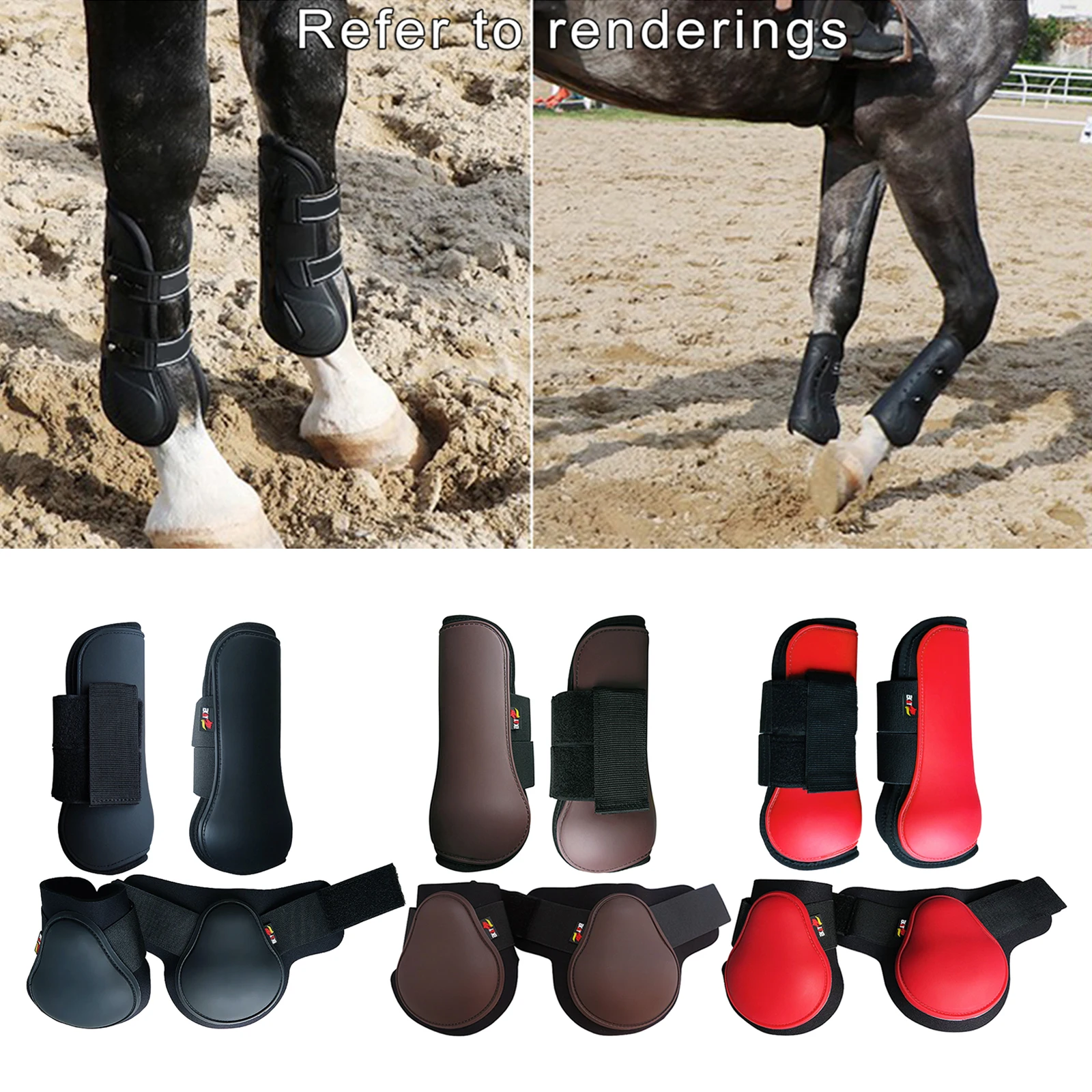 Horse Tendon Boots (4 pcs - Front & Hind), PU Shell Tendon Fetlock Brace Guard Boots for Riding Jumping Competition Protection