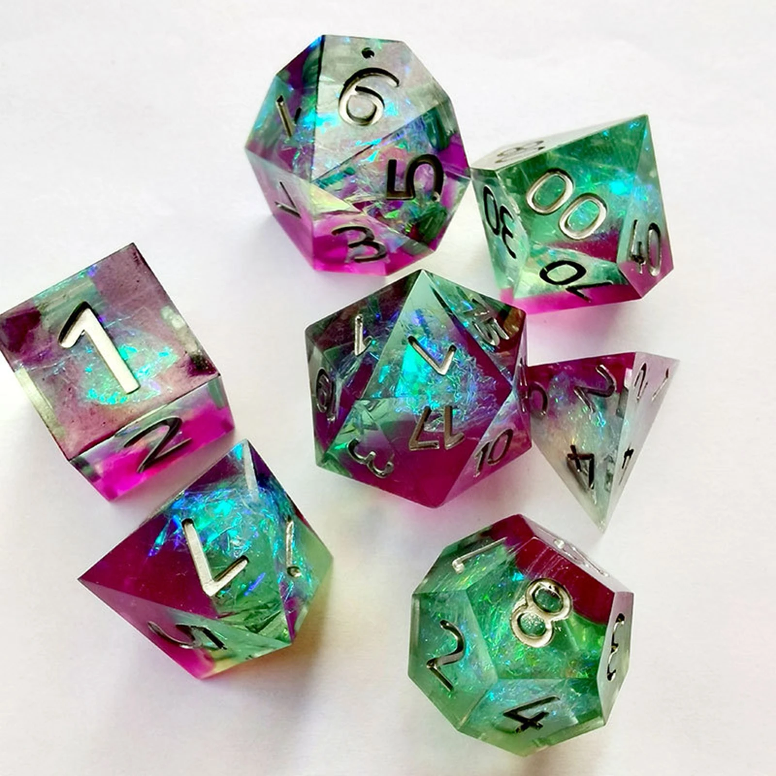 Polyhedral Dice Beautiful Inclusions D4 D6 D8 D10 D% D12 D20 Transparent Set for Pathfinder Table Games Mtg Role Playing