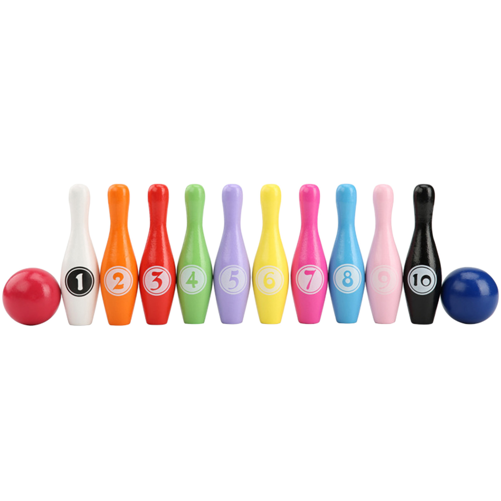 Wooden Bowling Set 10 Pins 2 Balls Education Develop Sports Motor Skill Game Toys for Boys Girls 3 4 5 Years Olds